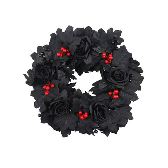 Btomtd Diameter 18" Artificial Pumpkin Maple Leaf Wreath Thanksgiving Halloween Wall Door Hanging Garland Decor Fall Decoration, Black