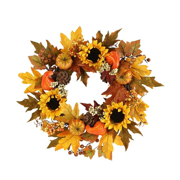 Btomtd Diameter 18" Fall Fir Wreath for Front Door All Season Outdoor Wall Hanging Thanksgiving Halloween Wreath with Artificial Garland Decor for Wedding, Orange