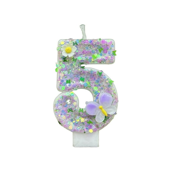 Btomtd Digital Number Birthday Cake Candles, First Birthday Celebration Candles Decoration, Party Candle with Flower Designs, 0.4 oz, 5