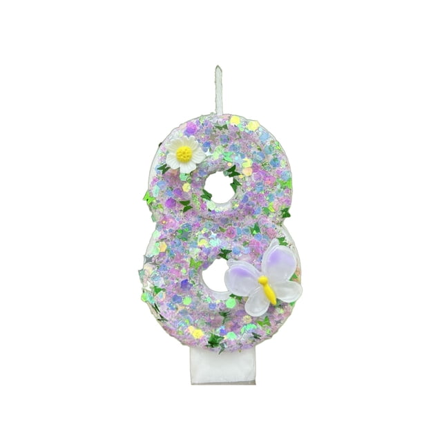 Btomtd Digital Number Birthday Cake Candles, First Birthday Celebration Candles Decoration, Party Candle with Flower Designs, 0.4 oz, 8