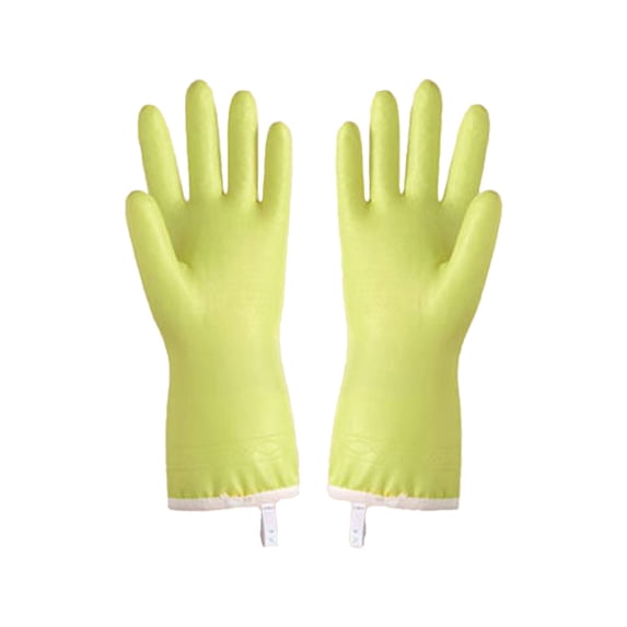 Btomtd Dishwashing Gloves with Hemming for Hanging and Velvet Cuff, Thickened Wetproof Rubber Gloves with Cold and Heat Resistance, Household Cleaning Protective Gloves, Green