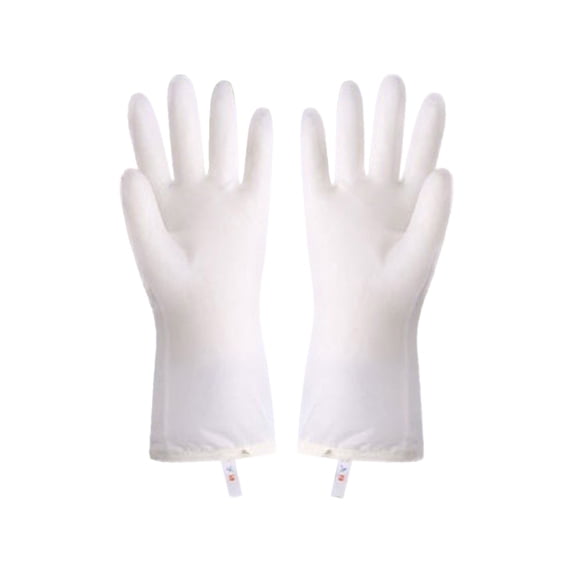 Btomtd Dishwashing Gloves with Hemming for Hanging and Velvet Cuff, Thickened Wetproof Rubber Gloves with Cold and Heat Resistance, Household Cleaning Protective Gloves, White