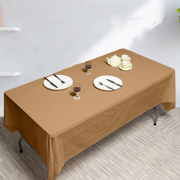 Btomtd Disposable Plastic Tablecloth, Plain Party Table Cover in Solid Colors, Water Proof and Oil Proof Table Cloth for Birthday Dessert Tables, 108"x54", Brown