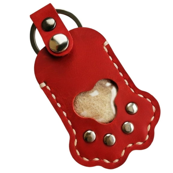 Btomtd Dog Hairs Storage Keychain Ornaments, Cute Leather Paw Pendant, Hanging Decoration as Pet Memorial Gifts, Paw Themed Decor and Ornaments, Red