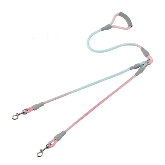 Btomtd Double Hook Dog Leash for Two Dogs, 2.6 FT + 2 FT Long, Foam Handle Nylon Rope Walking Lead for Small Medium Canines (Pink)