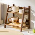 thumbnail image 1 of Btomtd Double Layer Wooden Desktop Storage Rack, Stylish Organizer Shelf for Miscellaneous Items, Student Dorm and Kitchen Organizing Shelves 11"W x 7"D x 11"H, Brown, 1 of 6