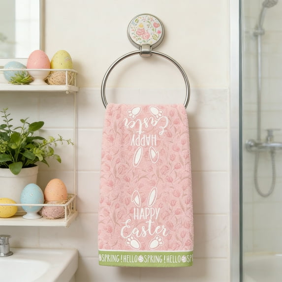 Btomtd Easter Decorative Kitchen Towels, Fresh Spring Hand Towels and Tea Towels, Absorbent Microfiber Washcloth for Home Decor, 1-Pack, Size 24" x 16", Pink