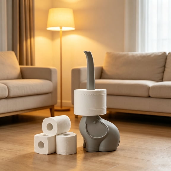 Btomtd Elephant Shape Toilet Roll Stand, 9 Inch Decorative Tissue Dispenser for Bathroom Kitchen, Cute Paper Towel Holder for Countertop, Gray