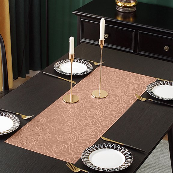 Btomtd European Table Runner with Hollowed Out Rose, Long Napkin and Table Flag, High Temperature Washable Table Cloth for Home Decor, 36"x13", Rose Gold