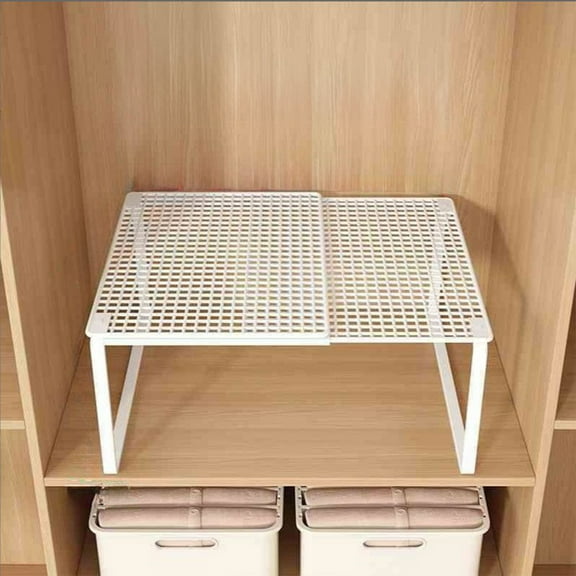 Btomtd Expandable Stackable Cabinet Organizer Shelf, Space Saving Storage Rack for Pantry and Office, Adjustable Shelving Unit for Multiple Rooms 15"W x 11"D x 9"H, White