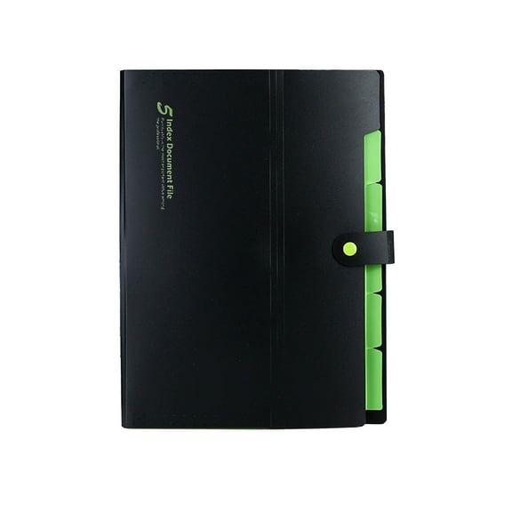 Btomtd Expanding File Folders, A4, 5 Pockets, Accordion Document Organizer, Multi-Layer Plastic File Organizer for Office & Back to School, Green