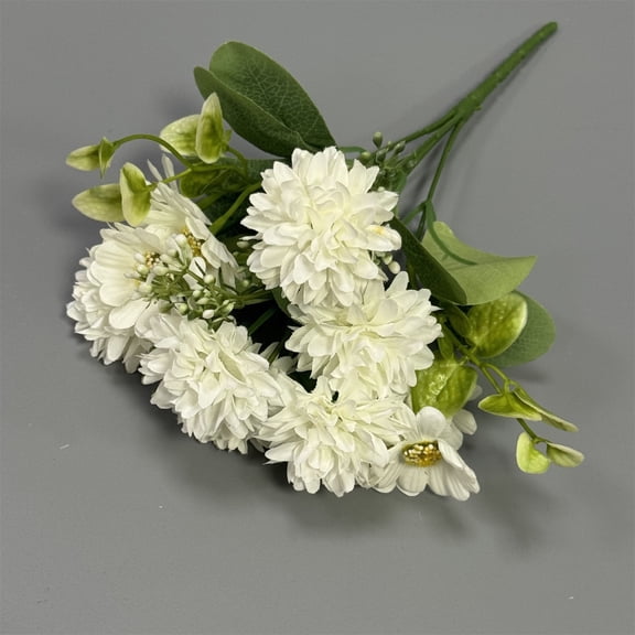 Btomtd Fake Flowers Branches, 11.8" Artificial Ball Chrysanthemum and Dandelions for Garden Wedding Centerpieces or Table Runner Decor (White)
