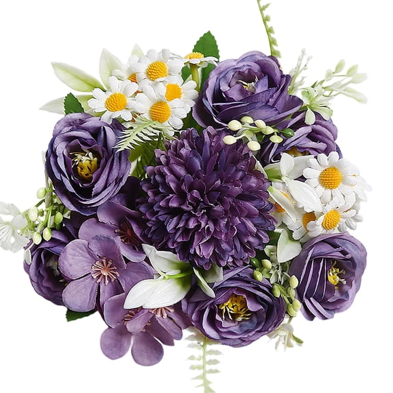 Btomtd Fake Flowers Silk Artificial Rose & Daisy, 11.8 Inch Bridal Decor & Wedding Valentine’s Bouquet for Home (Dusty Purple)