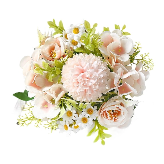 Btomtd Fake Flowers Silk Artificial Rose & Daisy, 11.8 Inch Bridal Decor & Wedding Valentine’s Bouquet for Home (Light Pink)