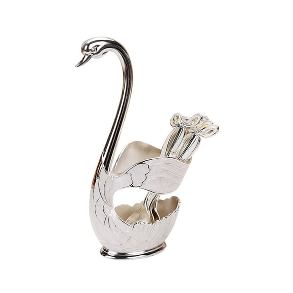 Btomtd Fashionable Compositional Tableware Set with Base and Six Spoons for Decorative Household Dining Cutlery Set, White