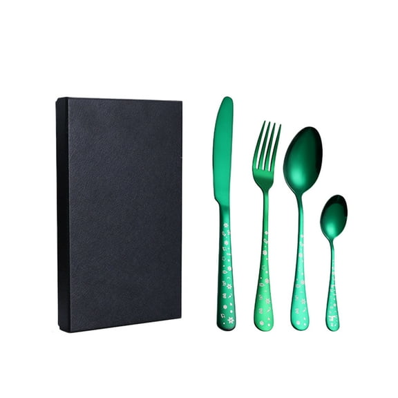 Btomtd Festive Cutlery Set Includes Four Piece Knife Fork Spoon for Christmas Dining Tableware Set Suitable For Household and Party, Green