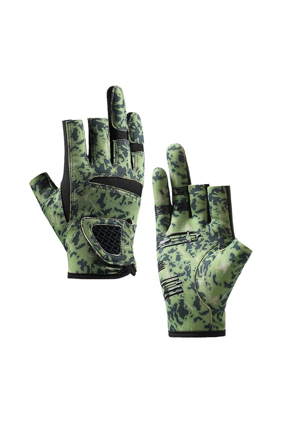 Fishing Gloves with Camouflage Decoration, Breathable and Wear Resistant Non Slip Half-Finger Gloves for Outdoor Sun Protection, Size L, Green