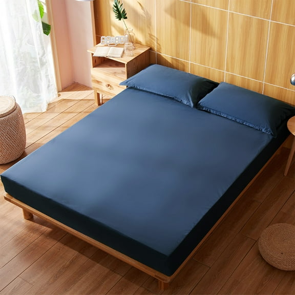 Btomtd Fitted Sheet for Double Bed Non-Slip Mattress Cover Soft Fiber Bed Sheets for Sleeping Soft and Comfortable Queen Sheets Set, 78.74'x70.86', Navy