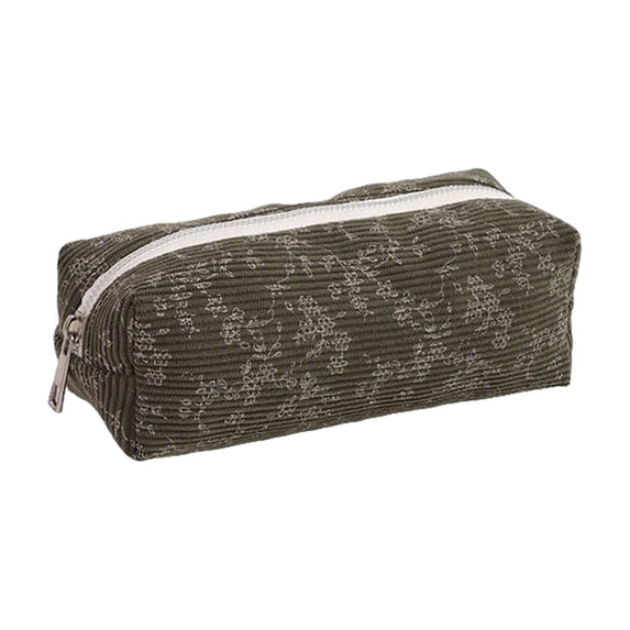 Btomtd Floral Cloth Zipper Pencil Pouch, Multi-Purpose Pencil Case for Stationery Makeup Accessories, Portable Pencil Bag for Office & Student, Green