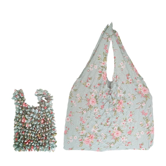 Btomtd Floral Pleated Tote Bag, Shrink Crinkle Handbag, Expandable Shopping Bag and Purses for Women, Green