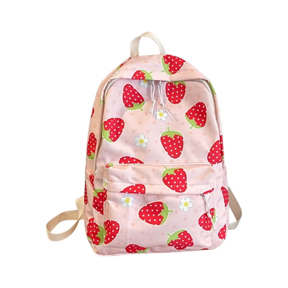 Btomtd Floral Strawberry Pattern Backpack for Students Mini Lightweight Shoulder Bag Large Capacity Schoolbag, Pink