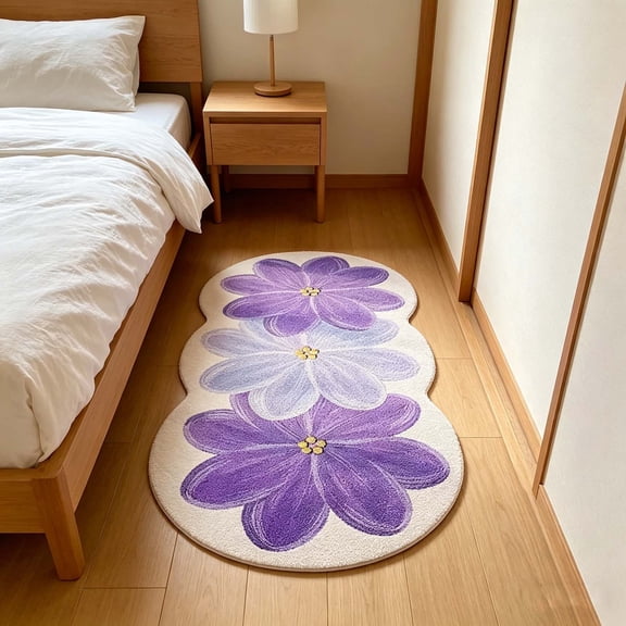 Btomtd Flower Shaped Area Rugs, Non-Slip Soft Decorative Bedside Carpet for Bedroom, Living Room, Coffee Table, Indoor Home Decor, 16" x 47", Purple