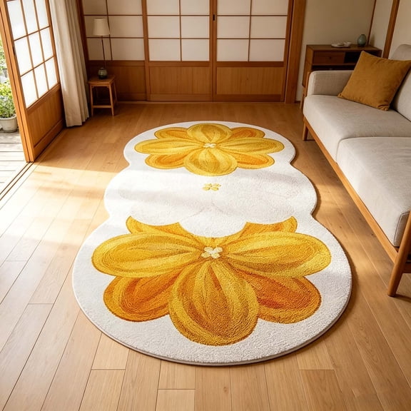 Btomtd Flower Shaped Area Rugs, Non-Slip Soft Decorative Bedside Carpet for Bedroom, Living Room, Coffee Table, Indoor Home Decor, 16" x 47", Yellow