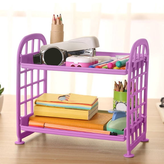 Btomtd Foldable Double Layer Storage Rack, Desktop and Bathroom Organizer Shelf for Cosmetics and Jewelry, Two-Tier Folding Storage Shelves 8"W x 6"D x 8"H, Purple
