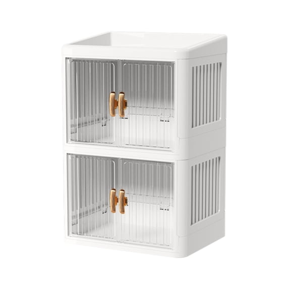 Btomtd Foldable Drawer Storage Box with Double Door, Multilayer Stationery Rack Storage Bins for Cosmetics, Household Care Products Organizer Containers, Size 15L, White