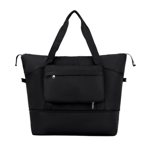 Btomtd Foldable Tote Bag with Wet Dry Separation, Hand Luggage Handbag for Weekend Trips, Beach Bag, Sports Bag, 20-35L, Black
