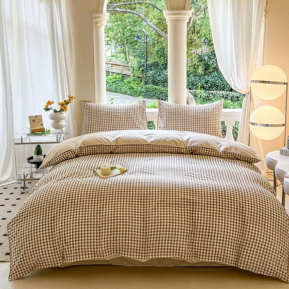Btomtd Fresh Pattern 4-Piece Bedding Set for Dormitory All Season Soft Comforter Set and Bed Sheets Set Includes Fitted Sheet Quilt Cover 2 Pillowcases, 70.86'x86.61', Brown
