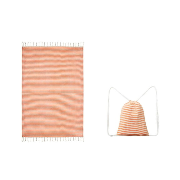 Btomtd Fringed Striped Cotton Beach Towel With Backpack 70.87x39.37 inch Large Size Quickly Drying Towel for Beach Swimming Surfing, Orange