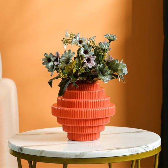 Btomtd Glazed Look Plastic Flower Pot, Living Room Vase for Arrangements, Decorative Planter and Tabletop Container, Orange