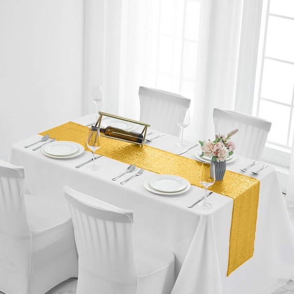 Btomtd Glitter Table Runner for Wedding Parties, Glitter Kitchen and Living Room Table Runners in Multiple Colors, Wedding Table Cloth and Cover, 71"x12", Gold