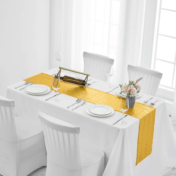 Btomtd Glitter Table Runner for Wedding Parties, Glitter Kitchen and Living Room Table Runners in Multiple Colors, Wedding Table Cloth and Cover, 71"x12", Gold