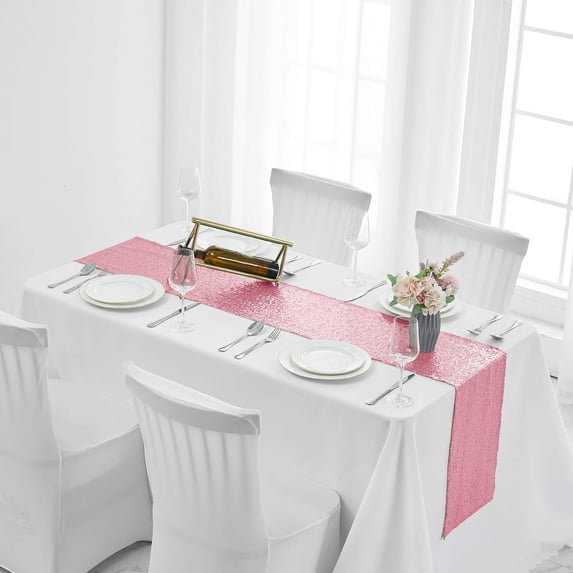 Btomtd Glitter Table Runner for Wedding Parties, Glitter Kitchen and Living Room Table Runners in Multiple Colors, Wedding Table Cloth and Cover, 71"x12", Pink