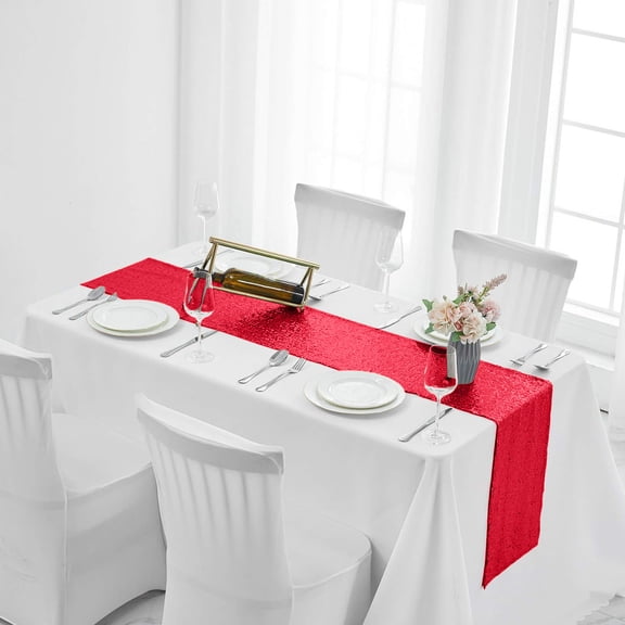Btomtd Glitter Table Runner for Wedding Parties, Glitter Kitchen and Living Room Table Runners in Multiple Colors, Wedding Table Cloth and Cover, 71"x12", Red