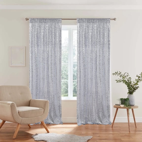 Btomtd Gold Sequin Background Blackout Curtains, 24x 96 Inches Long, 1 Panel, Stage Drapes for Wedding, Holiday Party Decoration Backdrop Curtains, Silver