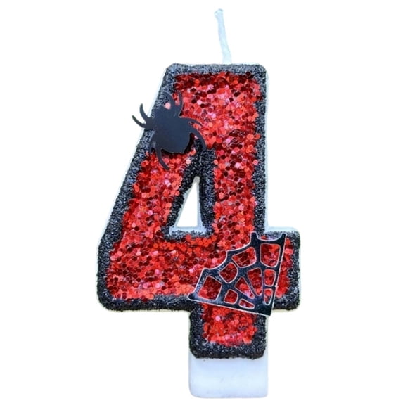 Btomtd Halloween Number Candles, 3 Inch Numeral Cake Topper Candle with Spider Web Decor for Spooky Party Cake, 4