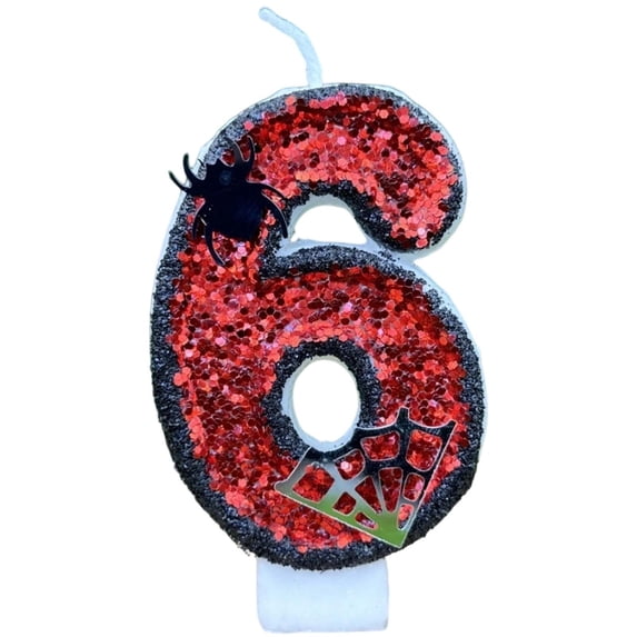 Btomtd Halloween Number Candles, 3 Inch Numeral Cake Topper Candle with Spider Web Decor for Spooky Party Cake, 6