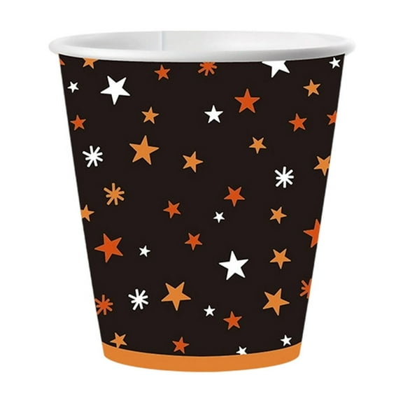 Btomtd Halloween Party Paper Cups 10 Piece Set 9 oz, Spooky Ghost and Pumpkin Themed Disposable Cups, Holiday Star Print Drinking Hot Cups for Tableware and Decor, Multicolor