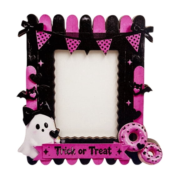 Btomtd Halloween Picture Frames Ornament with Ghost and Pumpkin Fence Shape, 4.7" x 4" Picture Frame with Adhesive Dots for Tabletop Decor, C