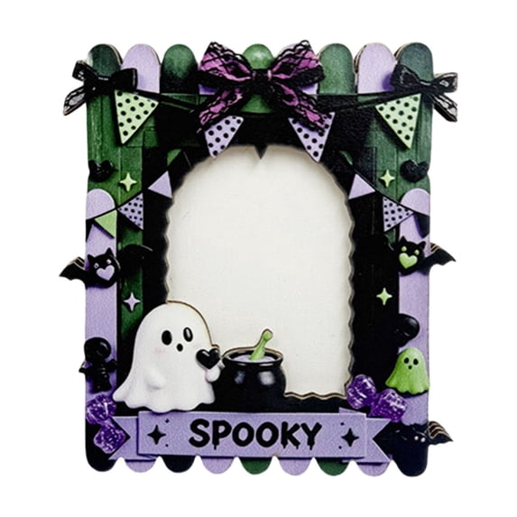 Btomtd Halloween Picture Frames Ornament with Ghost and Pumpkin Fence Shape, 4.7" x 4" Picture Frame with Adhesive Dots for Tabletop Decor, F