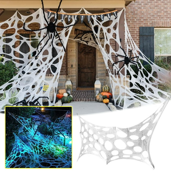 Btomtd Halloween Stretch Fabric Yarn Decor, 39x79 Inch Web-Like Rags for Spooky Indoor Outdoor Party Scene Decoration, White
