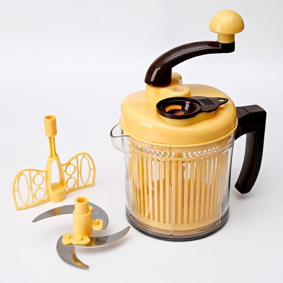 Btomtd Hand Cranked Meat Grinder for Kitchen, Multi Functional Manual Food Chopper and Processor for Meat, Vegetables and Ingredients, Yellow