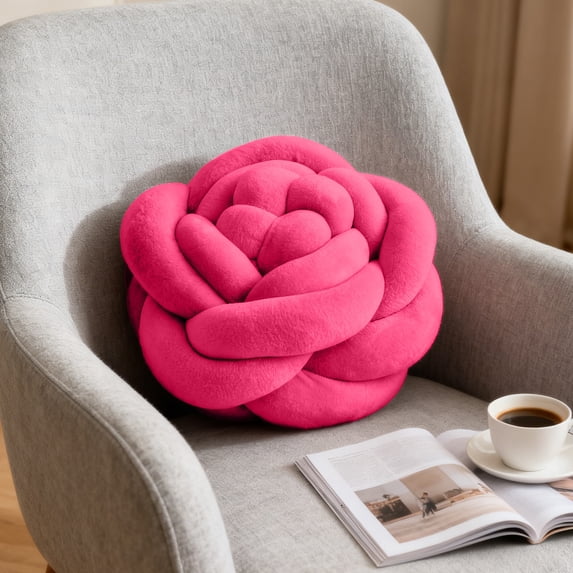 Btomtd Hand Woven Throw Pillows with Rose Pattern, Decorative Sofa Back Cushion, Accent Living Room Bedroom Couch Pillows for Gift, Size 7" x 7", Hot Pink