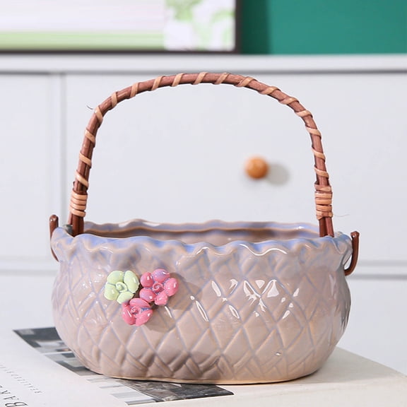 Btomtd Handheld Basket Planter for Small Succulents, Farmhouse Style Gardening Container, Multi-Purpose Home Desktop and Wedding Office Plant Pots, Pink