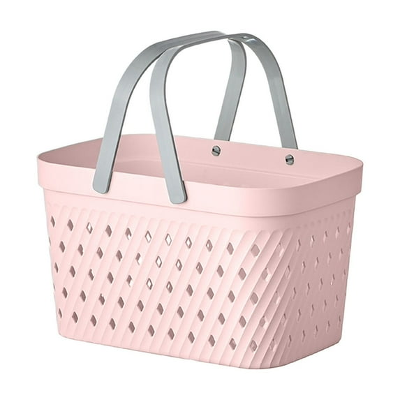 Btomtd Handheld Shower Basket for Bathroom Storage and Organization, Plastic Small Basket with Carry Handle, Woven Underwear Frame Storage Basket, Pink