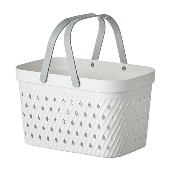 Btomtd Handheld Shower Basket for Bathroom Storage and Organization, Plastic Small Basket with Carry Handle, Woven Underwear Frame Storage Basket, White