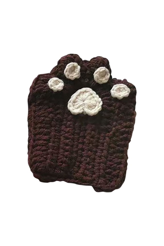 Handmade Crochet Half Finger Gloves with Cats Paw Pattern, Cute Knitted Fingerless Gloves as Winter Gift Idea, Black
